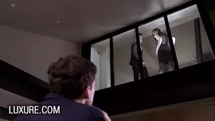 A wife jerks off her husband while watching him masturbating