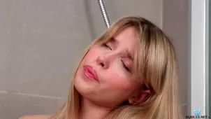 Small chest blonde got fucked during washing in the shower