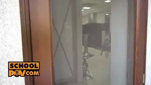 The guy shot a POV video with a snowy schoolgirl who loves to suck cock