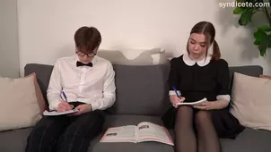 Schoolgirl fantasies about rubbing with Russian and Italian boys in stockings