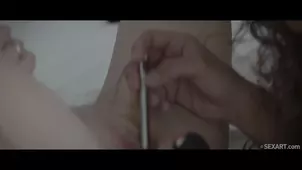 Two girls have fun in lesbian style on Mykonos