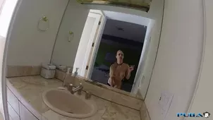 Blonde girl Nicole Aniston enjoys sex with a fishnet doll