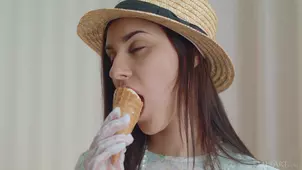 Busty fitness babe Angelina Socho does a naked workout and masturbates