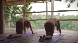 Nude yoga reproduction in exotic location with a perfectionist