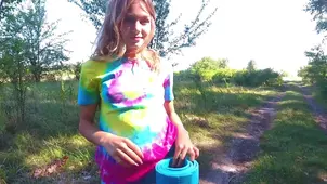 Flexing her gorgeous body while working out in panties POV