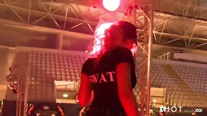 Big threesome action with a hot blondie a stripper and a naughty policewoman