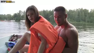 Three hot girls have sex with thug on the boat