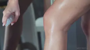 Appetizing Ryana caresses herself outdoors in the morning light