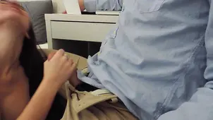 A cute young girl in sexy underwear is fucking with a guy