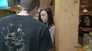 A cute girl plays with herself at the bowling alley in K