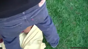 Tiny brunette Trisha got her pussy smashed outdoors