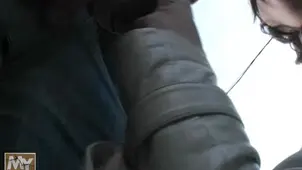 A hot girl has sex in clothes right on the car's bonnet